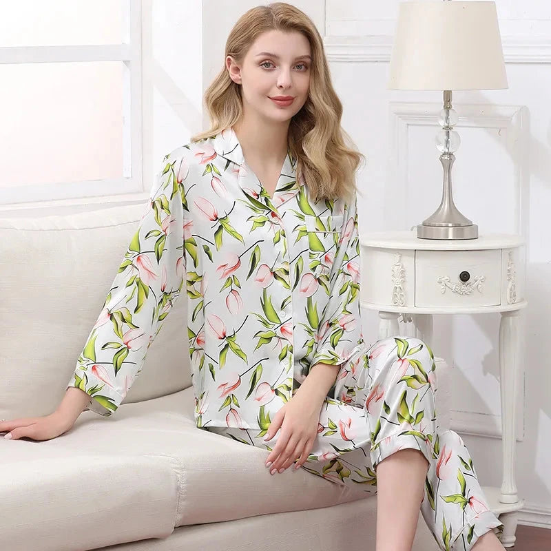 Printed Silk Pajama Set